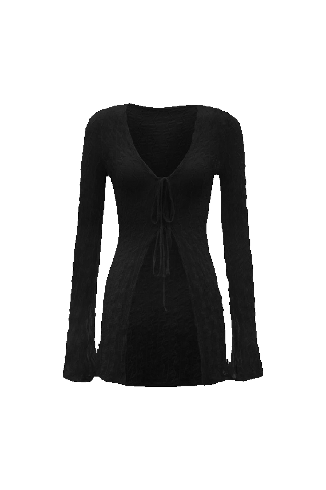 Cascading Textured Sheer Top (Black)