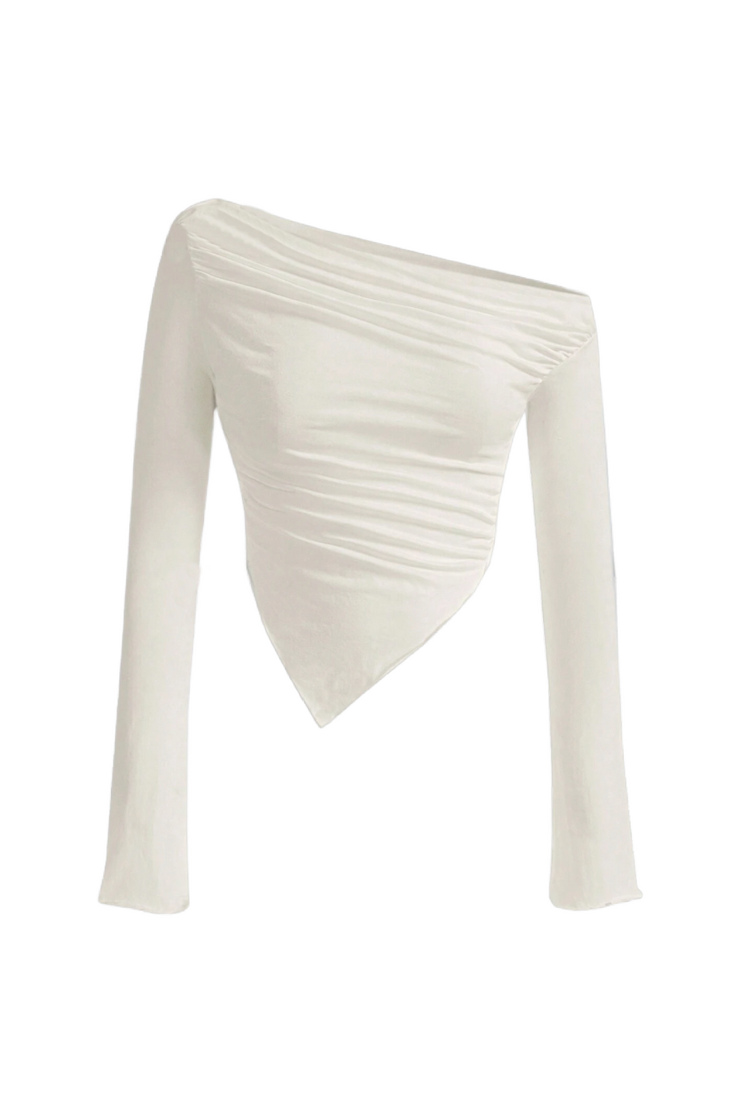 Olive Long Sleeve Asymmetrical Top (Ivory White)