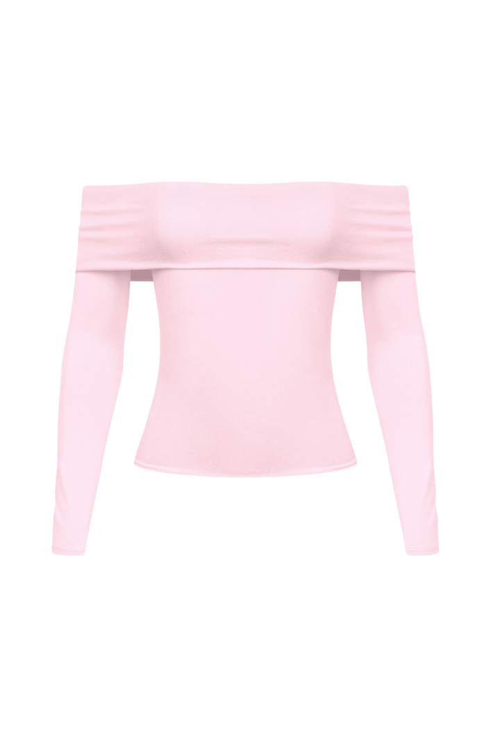 Zara Off Shoulder Long Sleeve Top (Baby Pink)