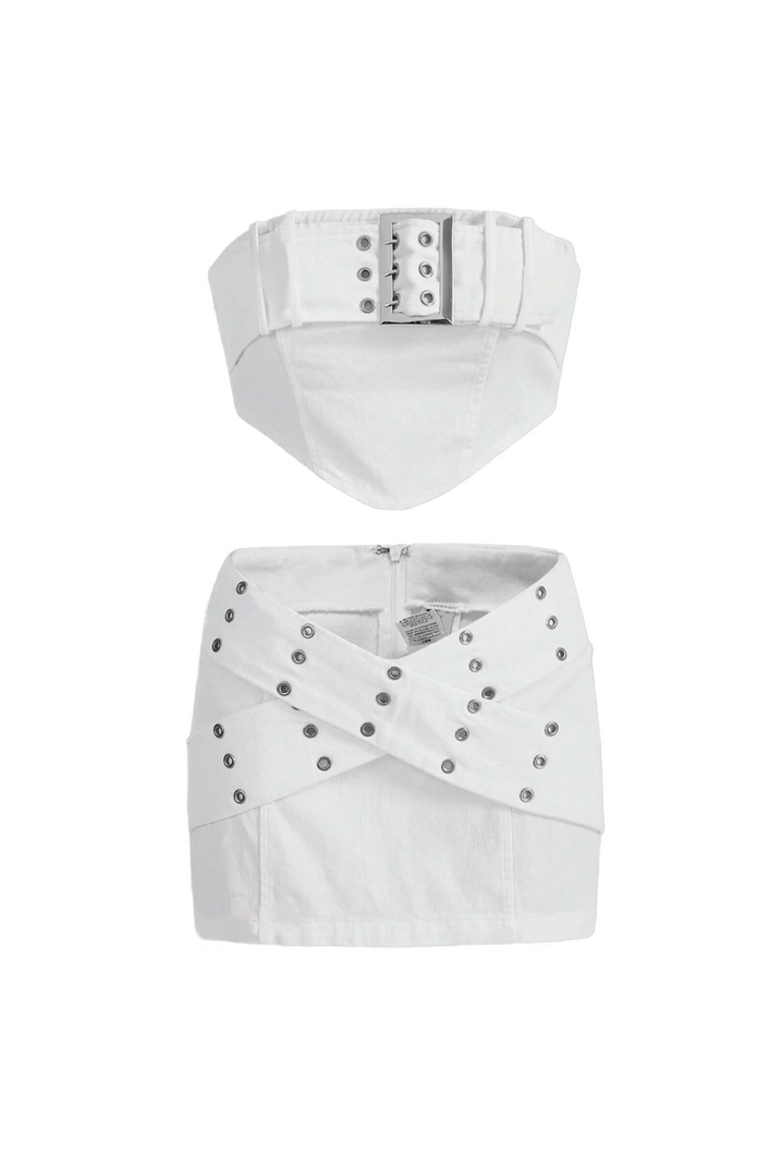 Cash Belt Mini Skirt Set (White)