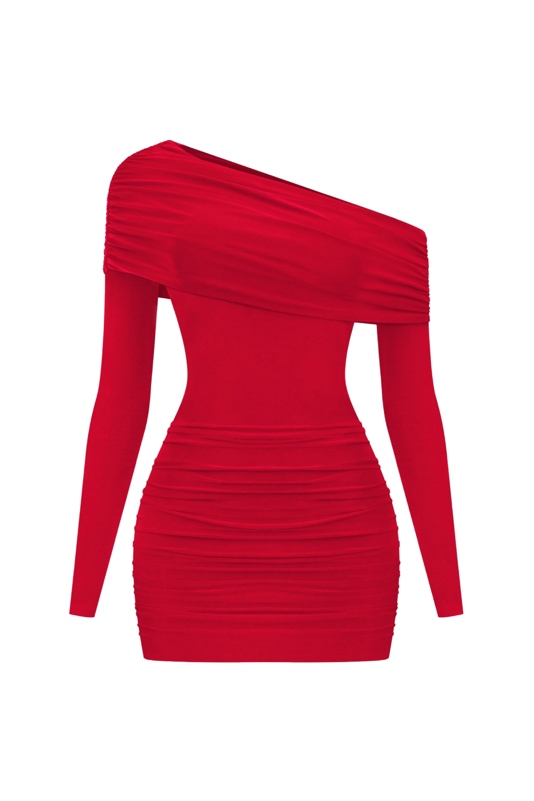 May Off Shoulder Asymmetrical Mini Dress (Red)