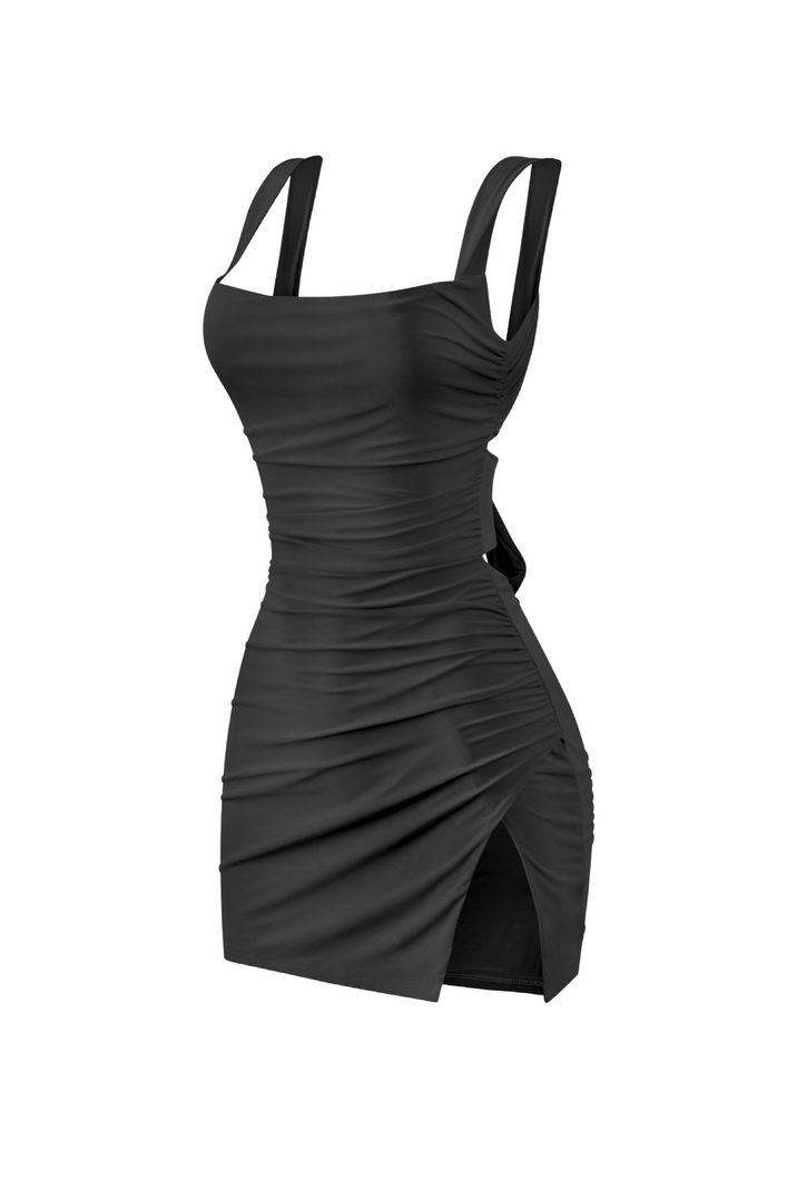 Dallas Side Slit Dress (Black)