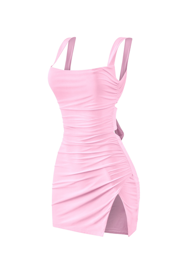 Dallas Side Slit Dress (Baby Pink)