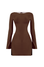 Load image into Gallery viewer, Olivia Long Sleeve Open Back Mini Dress (Brown)