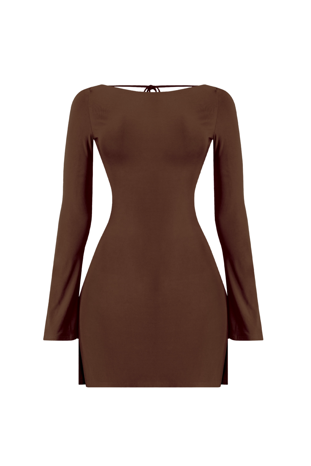 Olivia Long Sleeve Open Back Mini Dress (Brown)