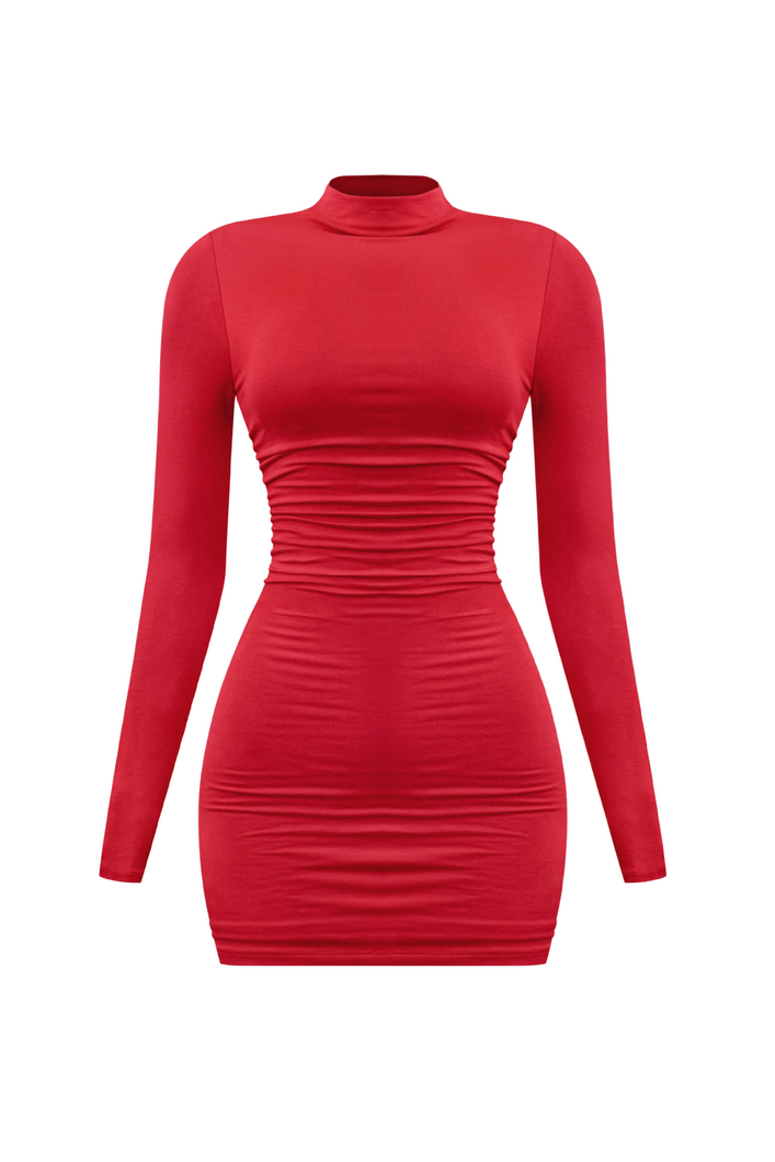 Jovina Long Sleeve Mini Dress (Red)