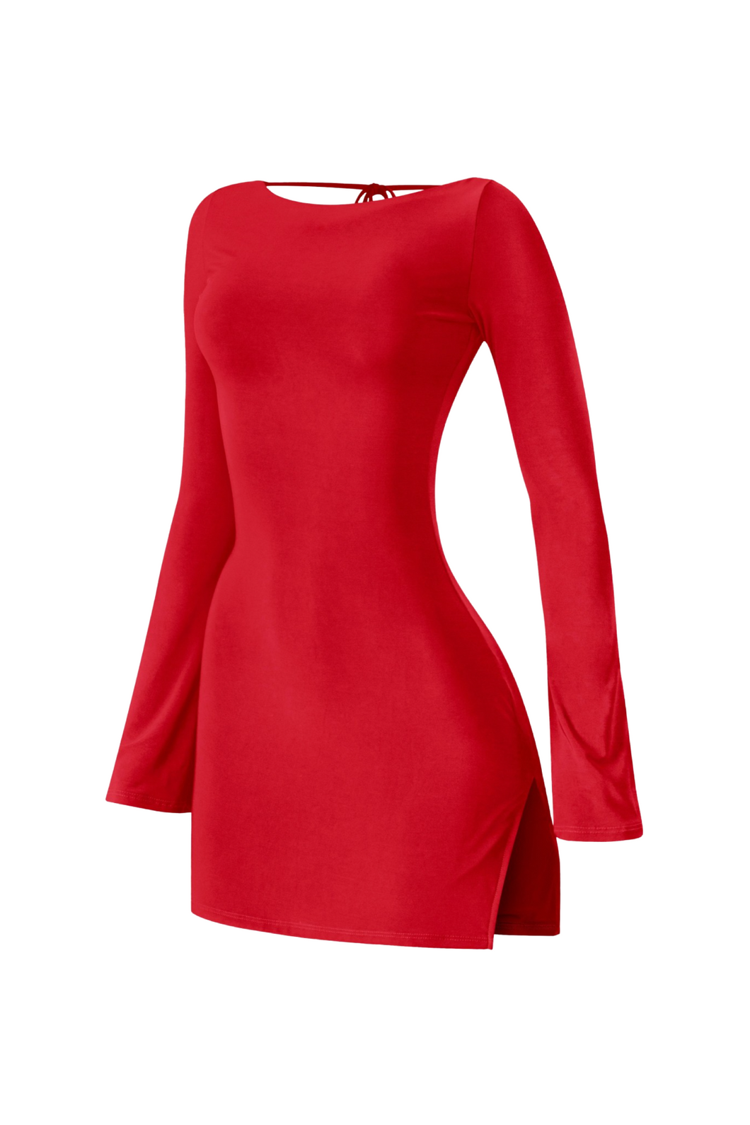 Olivia Long Sleeve Open Back Mini Dress (Red)