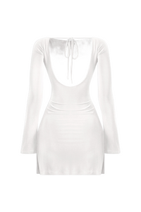 Olivia Long Sleeve Open Back Mini Dress (White)