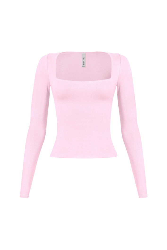 Cassie Long Sleeve Scoop Neck Top (Baby Pink)