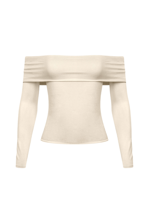 Zara Off Shoulder Long Sleeve Top (Beige White) – Shop Israella