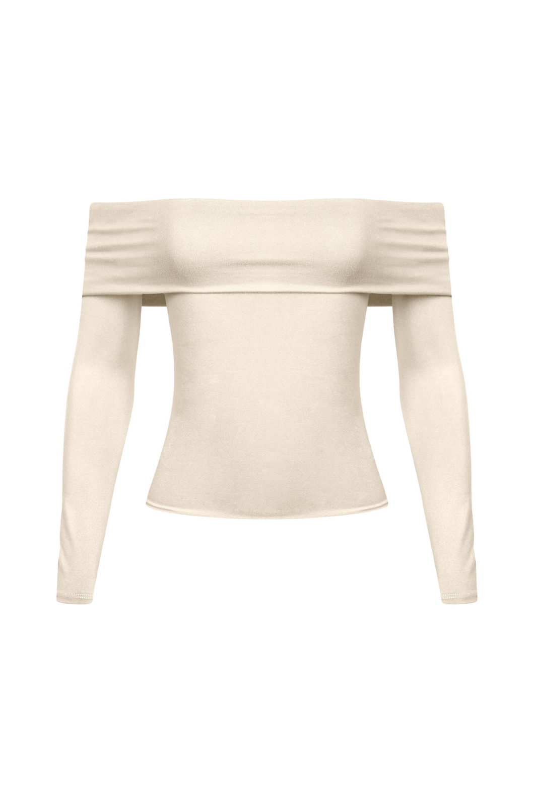 Zara Off Shoulder Long Sleeve Top (Beige White)