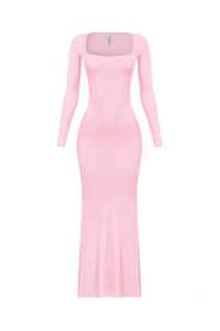 Kourtney Long Sleeve Ribbed Maxi Dress (Light Pink)