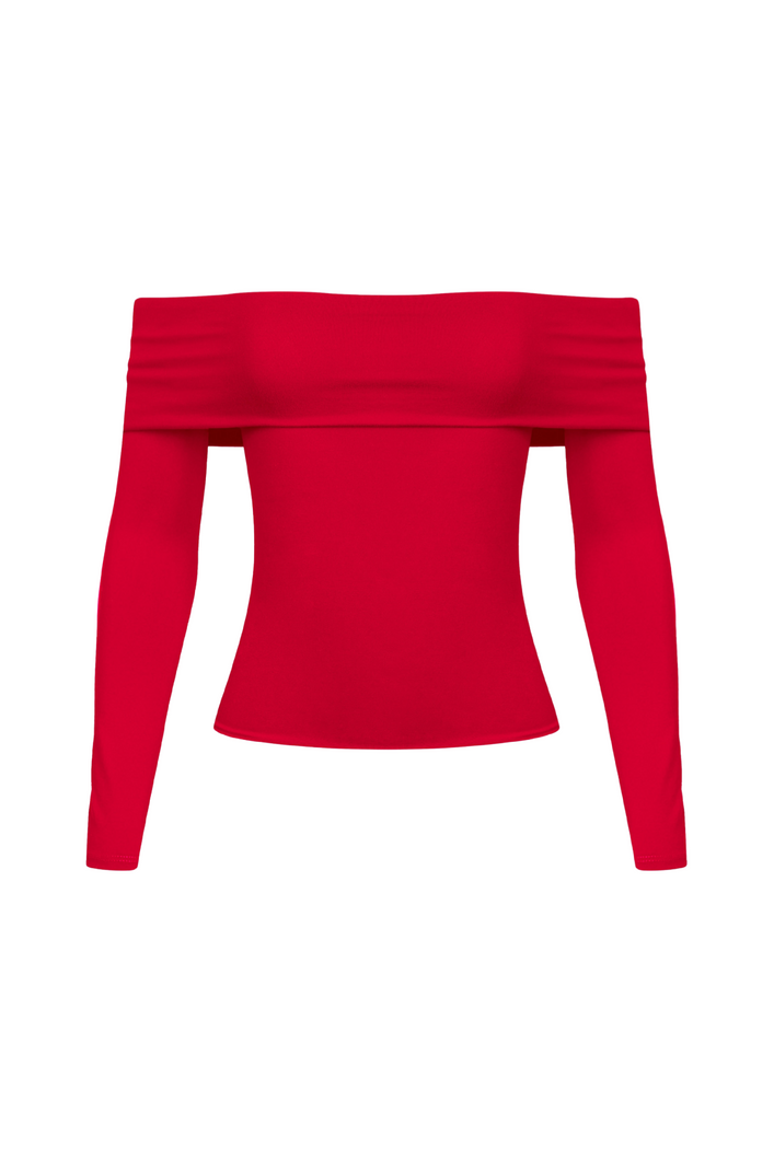 Zara Off Shoulder Long Sleeve Top (Red)