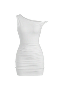 Ky One Shoulder Mini Dress (White)