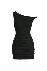 Ky One Shoulder Mini Dress (Black)