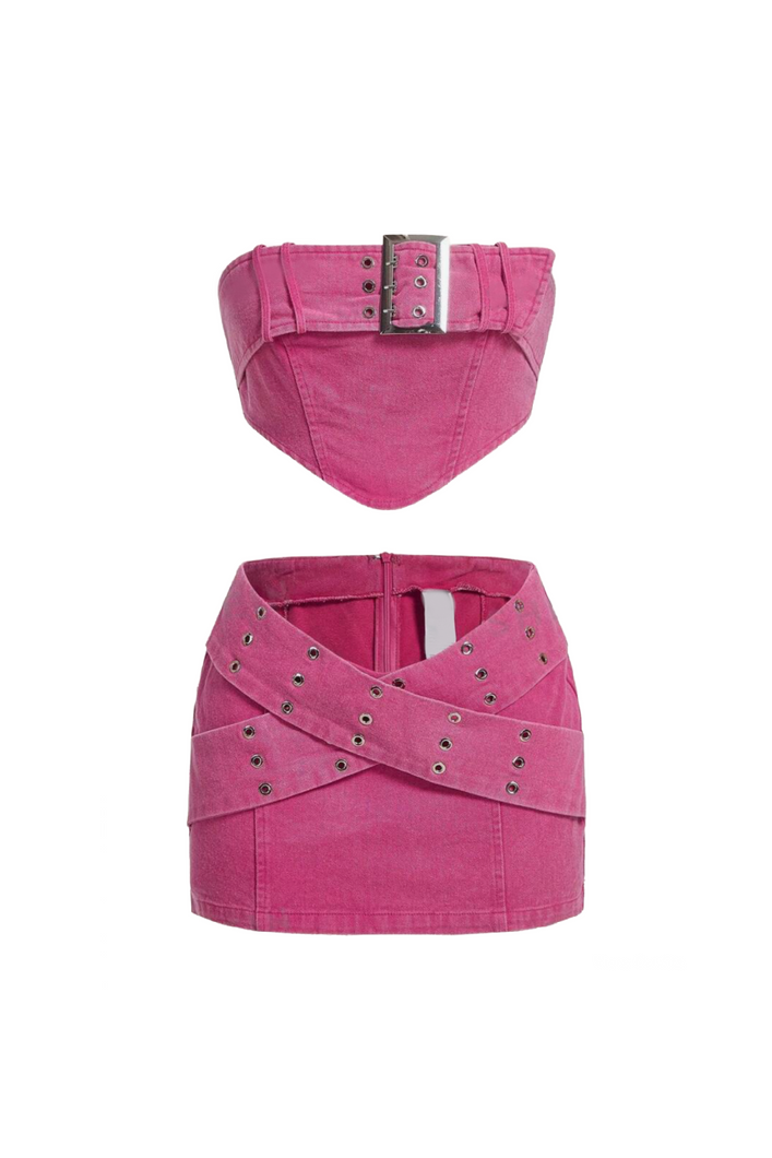 Cash Belt Mini Skirt Set (Fuchsia Pink)