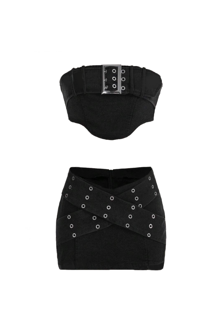 Cash Belt Mini Skirt Set (Black)