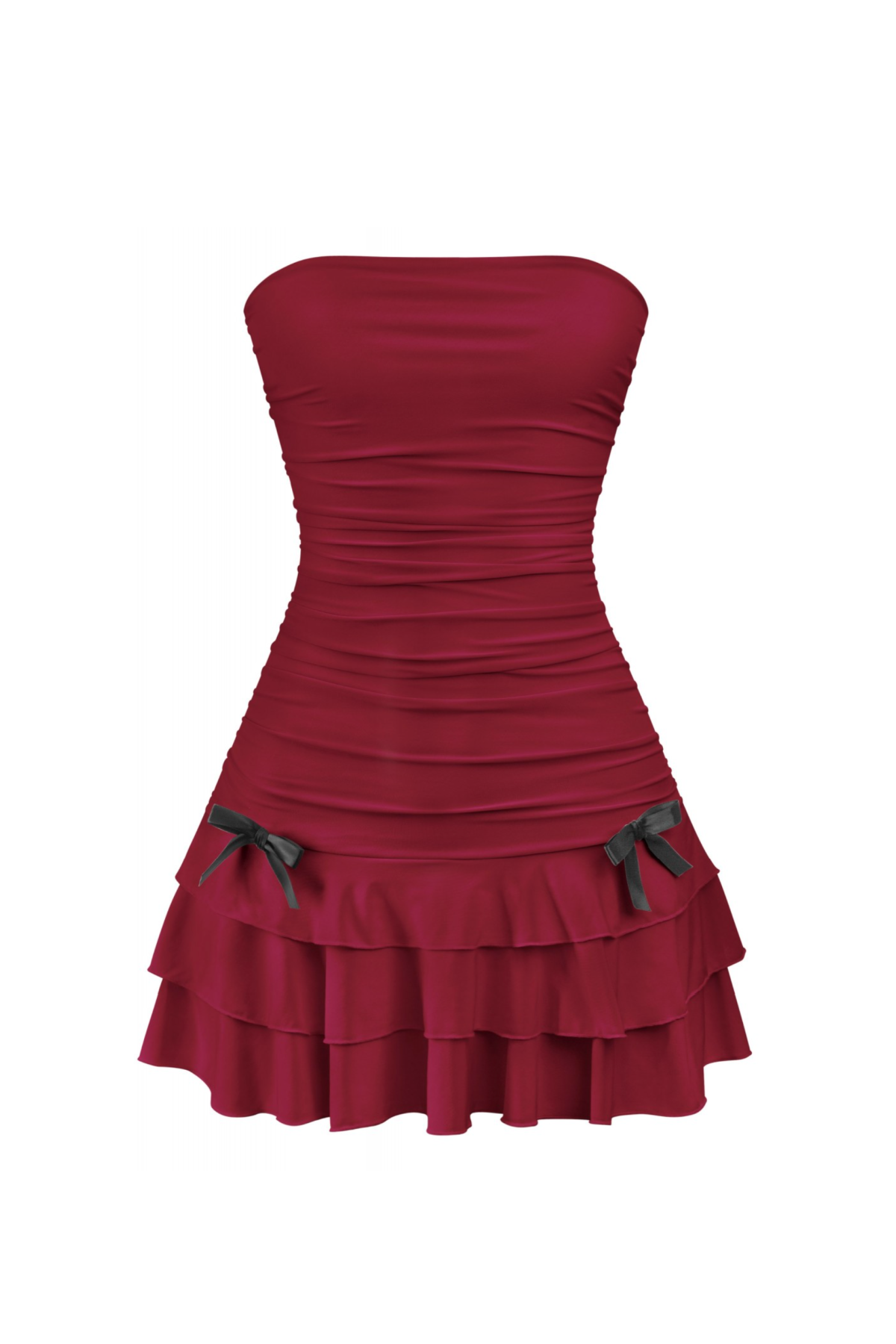 Fairies Mini Ruched Dress (Burgundy Red)