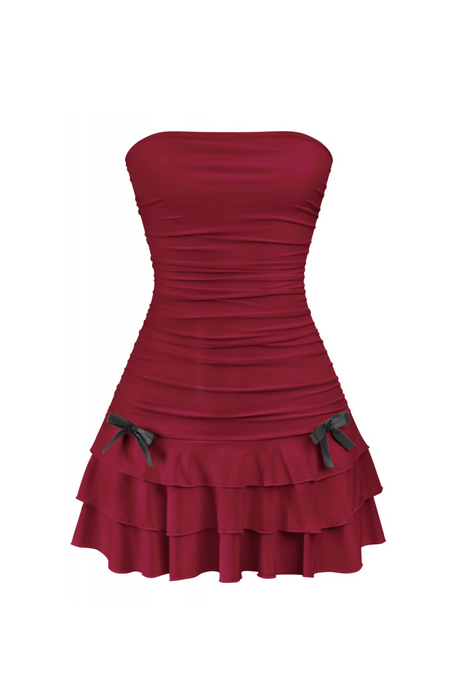 Fairies Mini Ruched Dress (Burgundy Red)