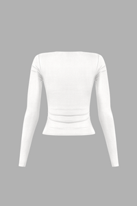 Cassie Long Sleeve Scoop Neck Top (White)