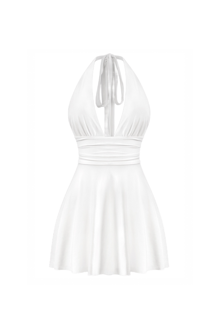 Winter Halter Mini Dress (White)
