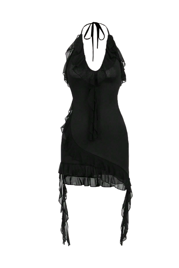 Abigail Halter Ruffle Dress (Black)