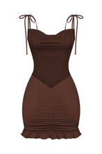 Load image into Gallery viewer, Jaylin Cowl Mini Dress (Chocolate Brown)