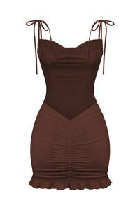 Jaylin Cowl Mini Dress (Chocolate Brown)