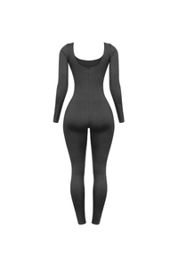 Yana Long Sleeve Scooped Neck Jumpsuit (Black)