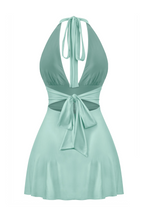 Load image into Gallery viewer, Winter Halter Mini Dress (Sage Green)