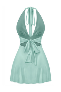 Winter Halter Mini Dress (Sage Green)