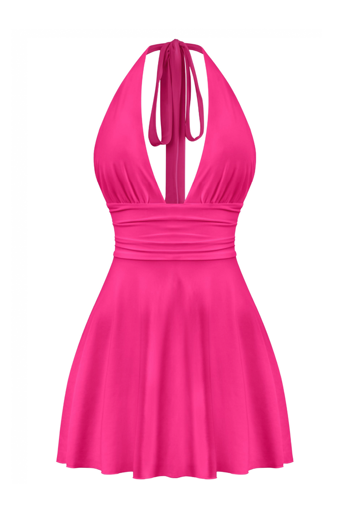 Winter Halter Mini Dress (Fuchsia Pink)