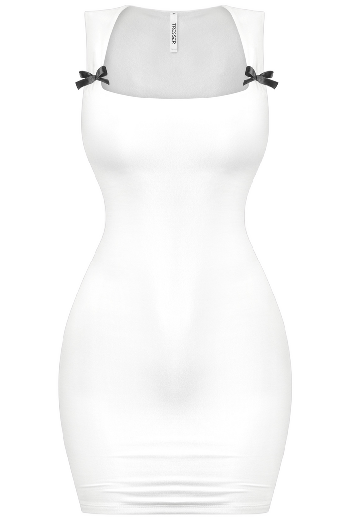 Leia Square Neck Mini Dress (White)