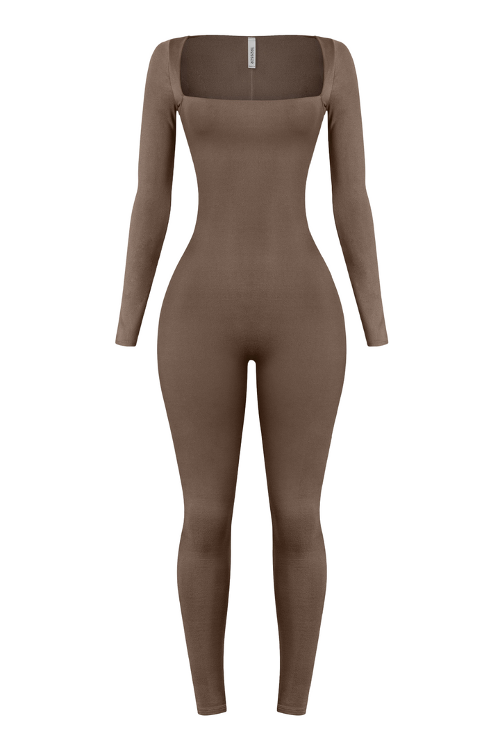 Elenna Long Sleeve Jumpsuit (Brown)