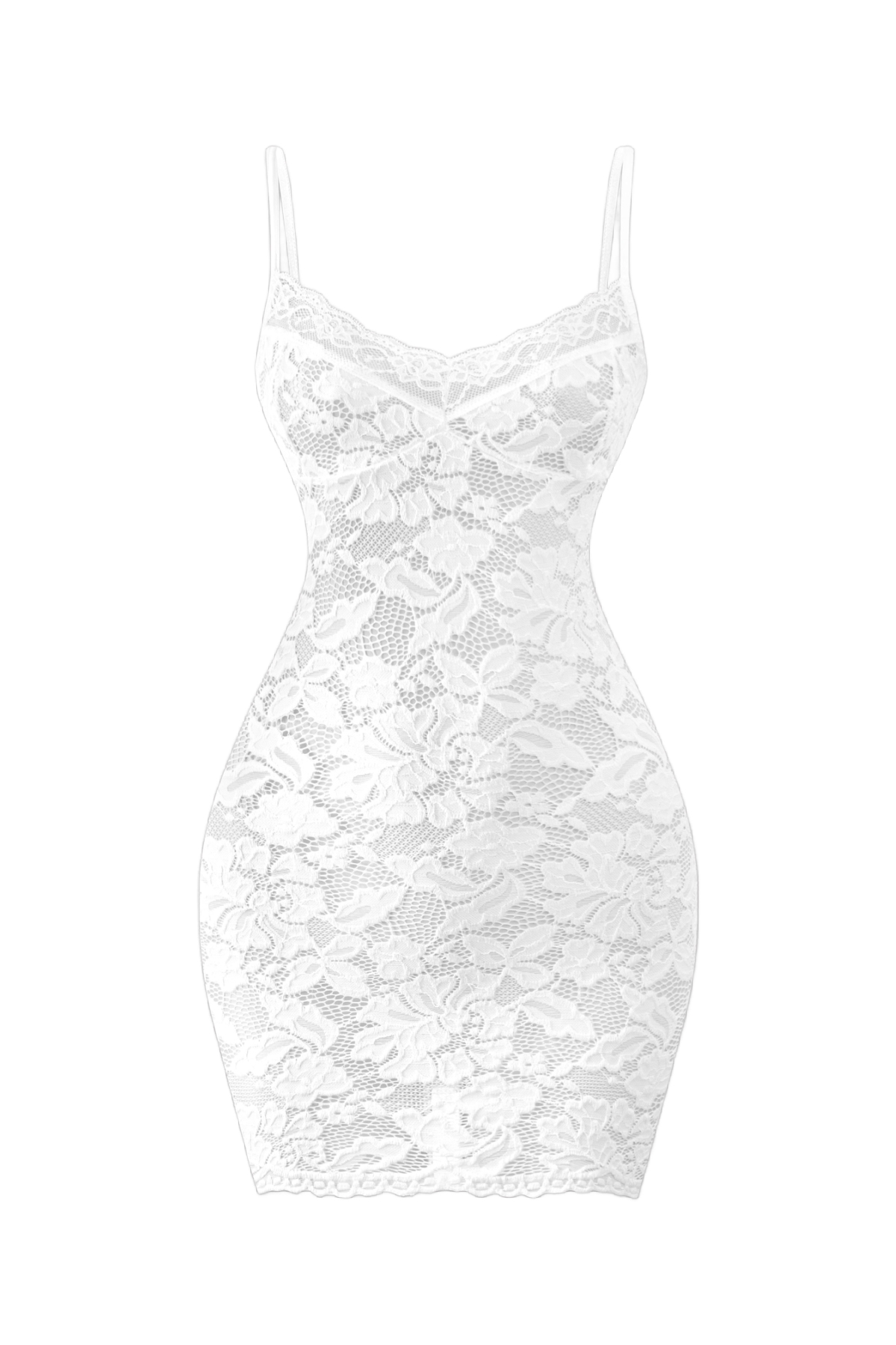 Noir Sheer Lace Mini Dress (White)