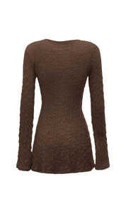 Cascading Textured Sheer Top (Brown)