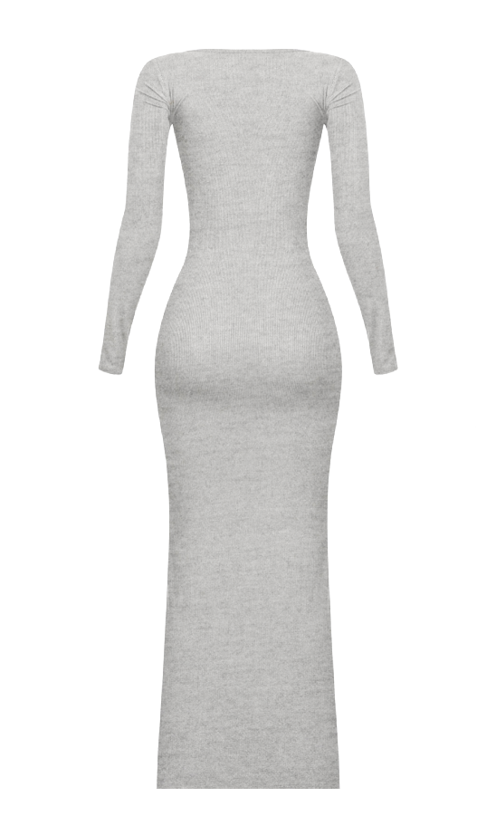 Kourtney Long Sleeve Ribbed Maxi Dress (Heather Grey)
