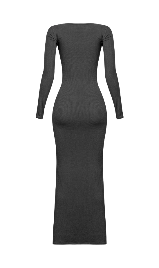 Kourtney Long Sleeve Ribbed Maxi Dress (Black)