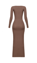 Load image into Gallery viewer, Kourtney Long Sleeve Ribbed Maxi Dress (Brown)