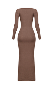 Kourtney L/S Ribbed Maxi Dress (Brown)
