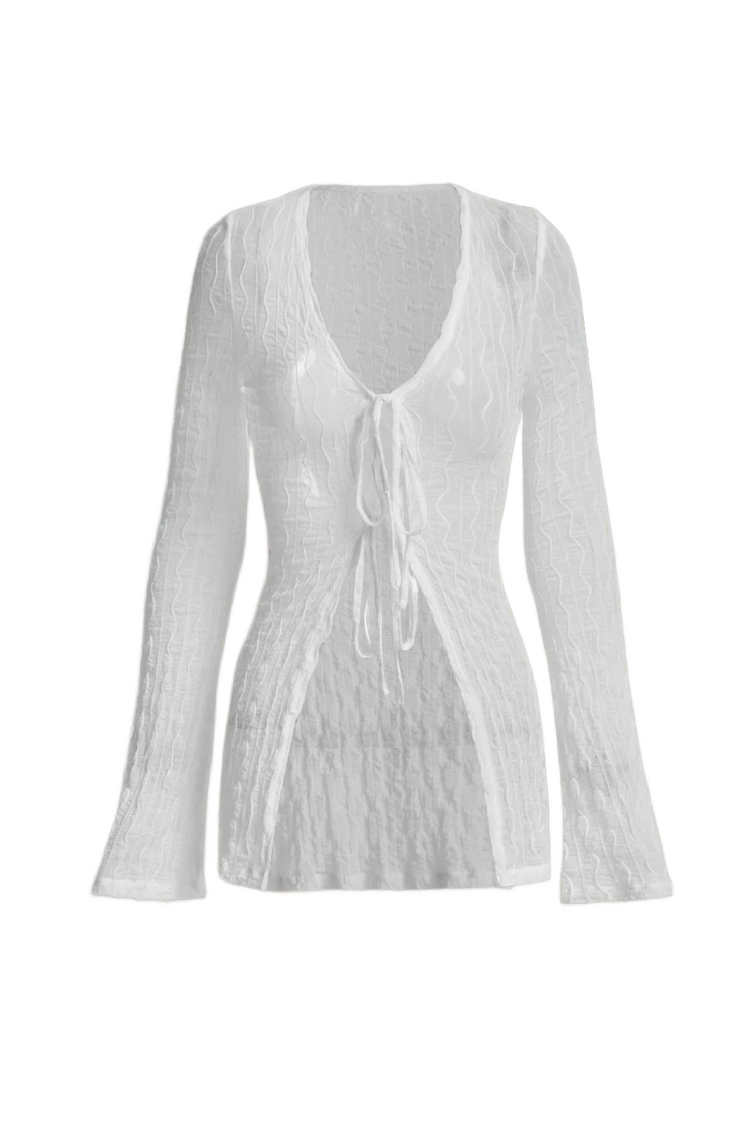 Cascading Textured Sheer Top (White)