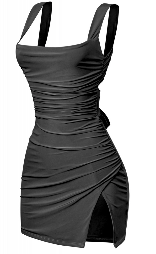 Dallas Side Slit Dress (Black)
