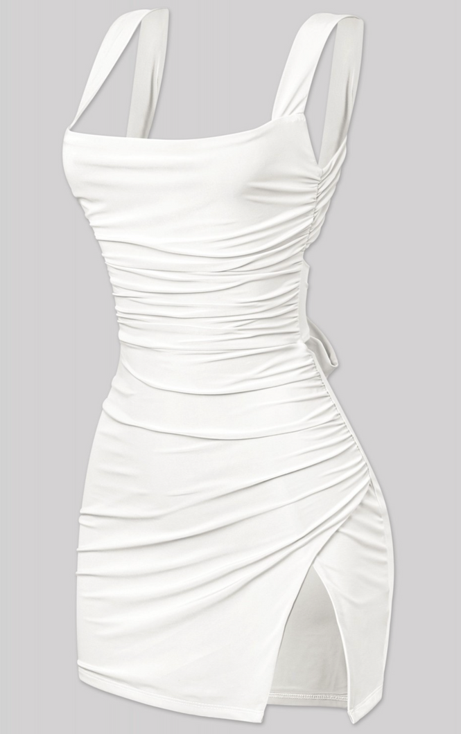 Dallas Side Slit Dress (White)