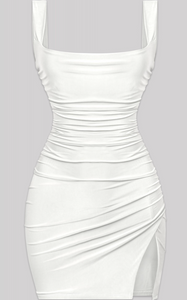 Dallas Side Slit Dress (White)