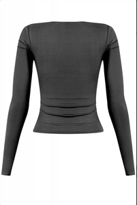 Cassie Long Sleeve Scoop Neck Top (Black)