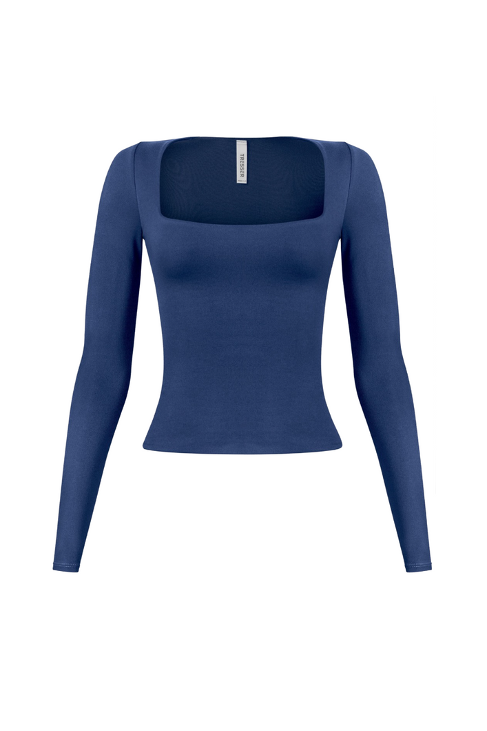 Cassie Long Sleeve Scoop Neck Top (Navy Blue)