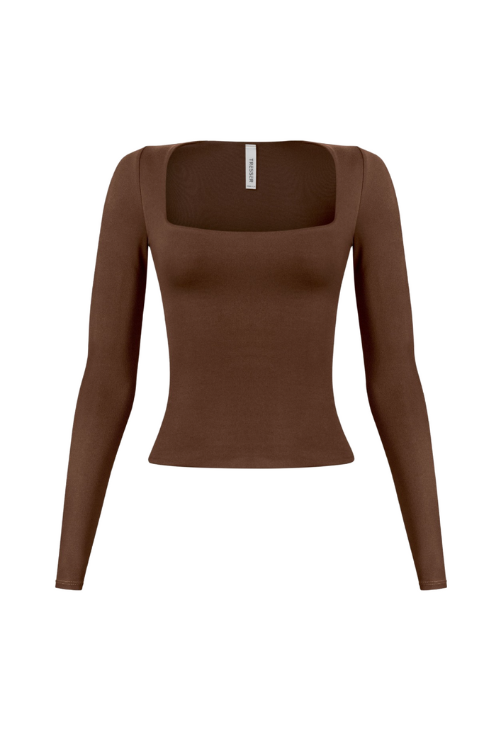 Cassie Long Sleeve Scoop Neck Top (Brown)