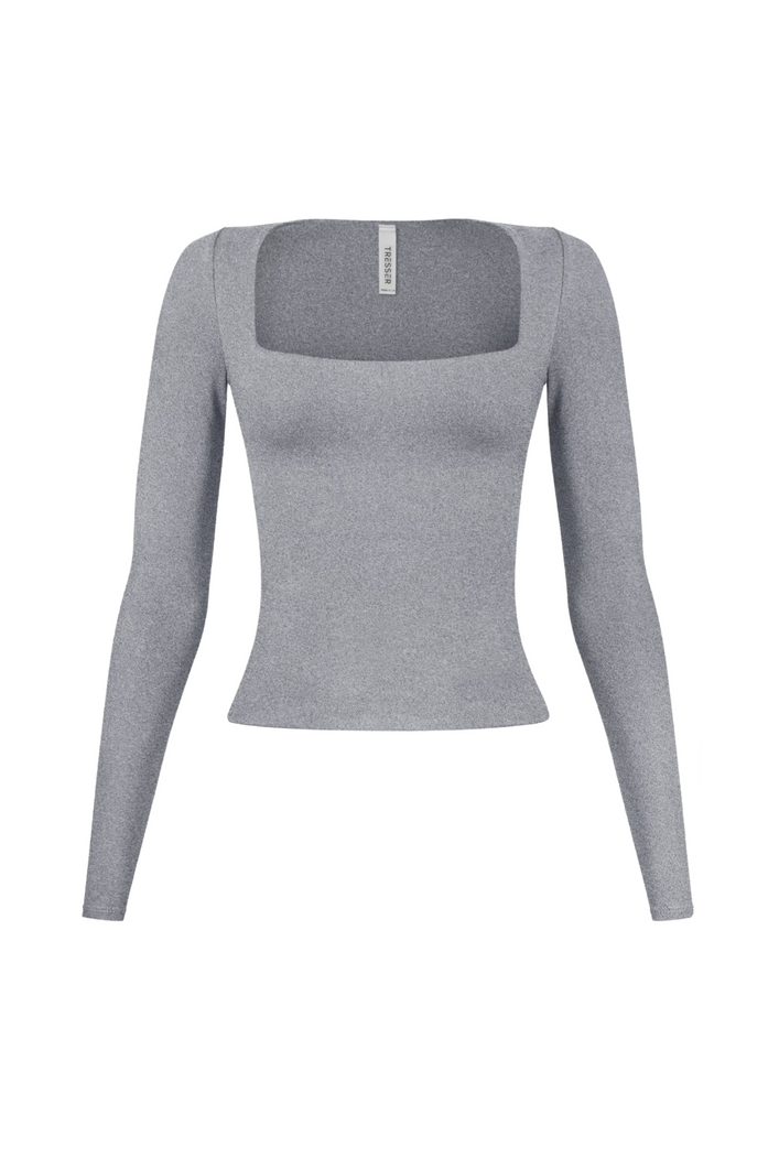 Cassie Long Sleeve Scoop Neck Top (Heather Grey)