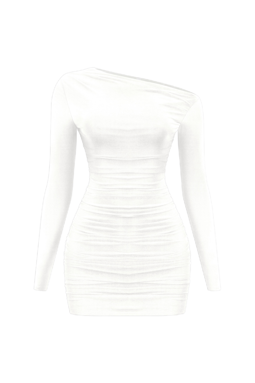Ray Asymmetrical Long Sleeve Dress (White)