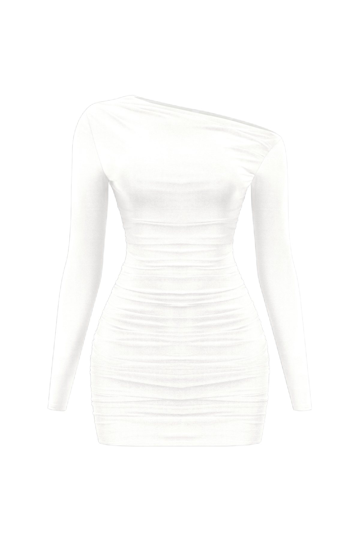 Ray Asymmetrical Long Sleeve Dress (White)